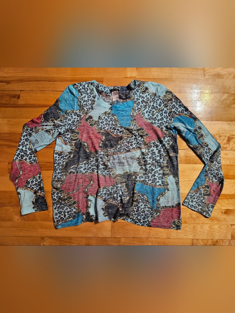 Exousia Chain & Leopard Print Cotton Top Size XL